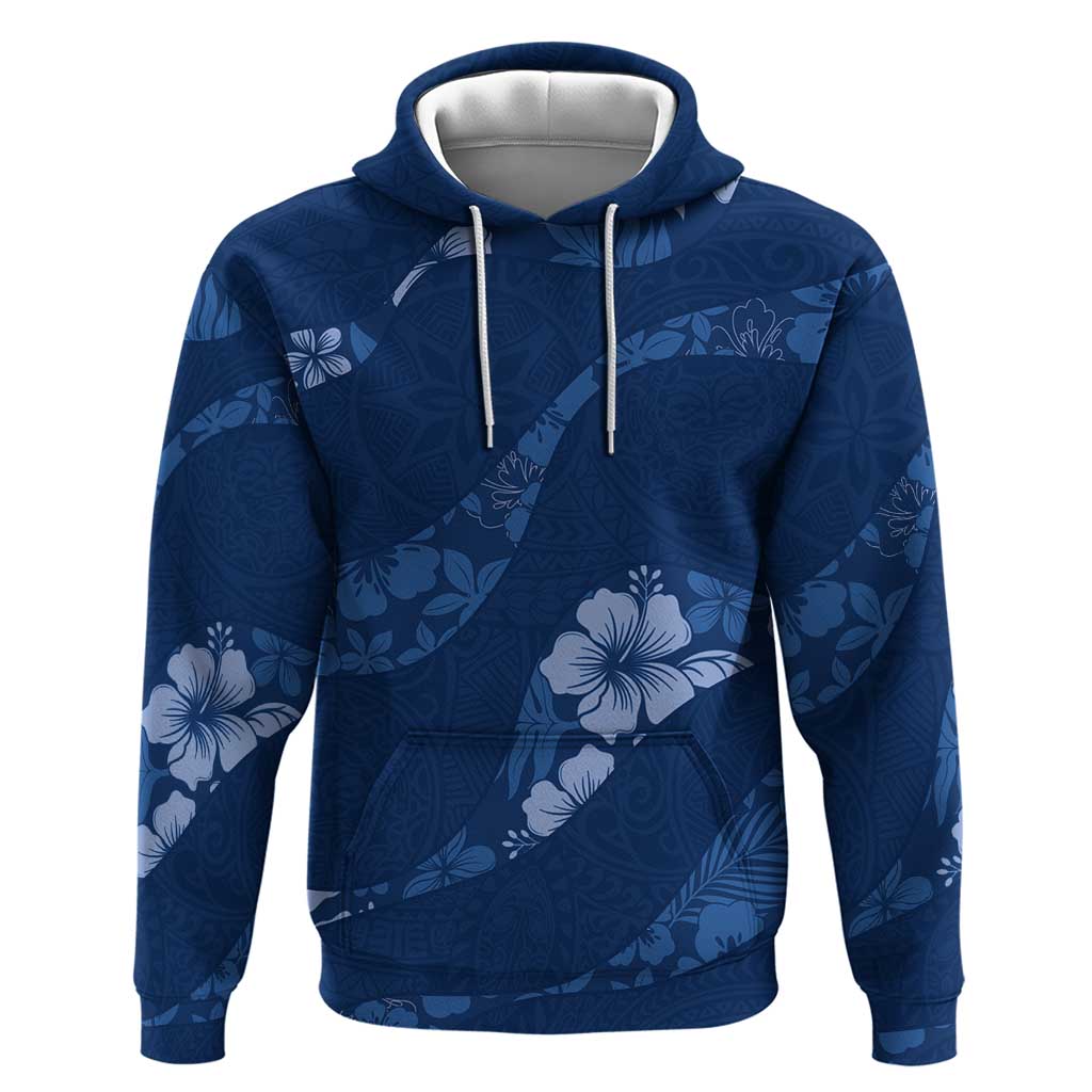 Aloha Hawaii Floral Tapa Zip Hoodie Patchwork Navy - Polynesian Pride