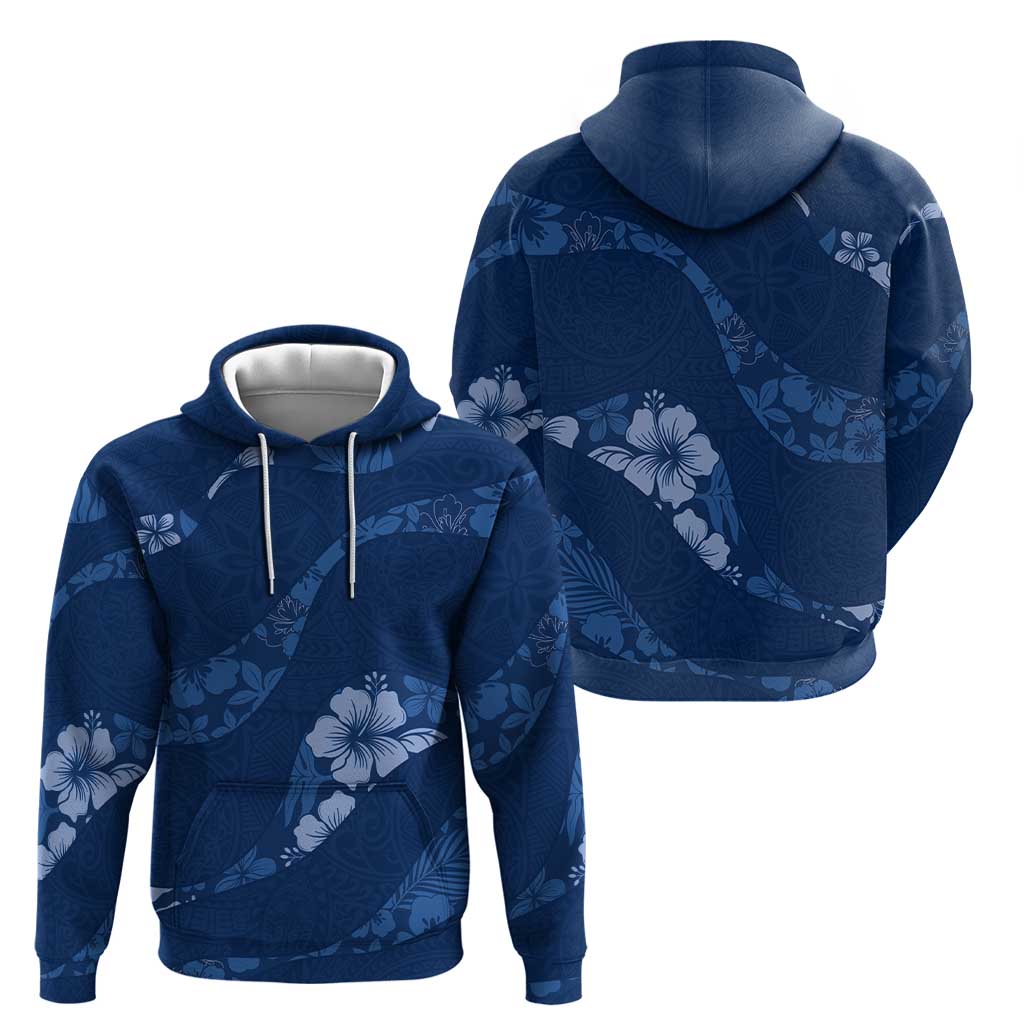 Aloha Hawaii Floral Tapa Zip Hoodie Patchwork Navy - Polynesian Pride
