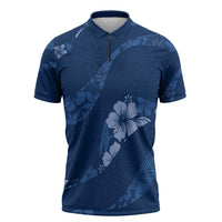 Aloha Hawaii Floral Tapa Zipper Polo Shirt Patchwork Navy LT7 Navy - Polynesian Pride