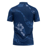 Aloha Hawaii Floral Tapa Zipper Polo Shirt Patchwork Navy LT7 - Polynesian Pride