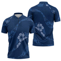 Aloha Hawaii Floral Tapa Zipper Polo Shirt Patchwork Navy LT7 - Polynesian Pride