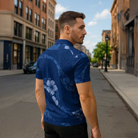 Aloha Hawaii Floral Tapa Zipper Polo Shirt Patchwork Navy LT7 - Polynesian Pride