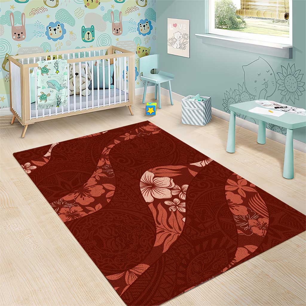 Aloha Hawaii Floral Tapa Area Rug Patchwork Crimson - Polynesian Pride