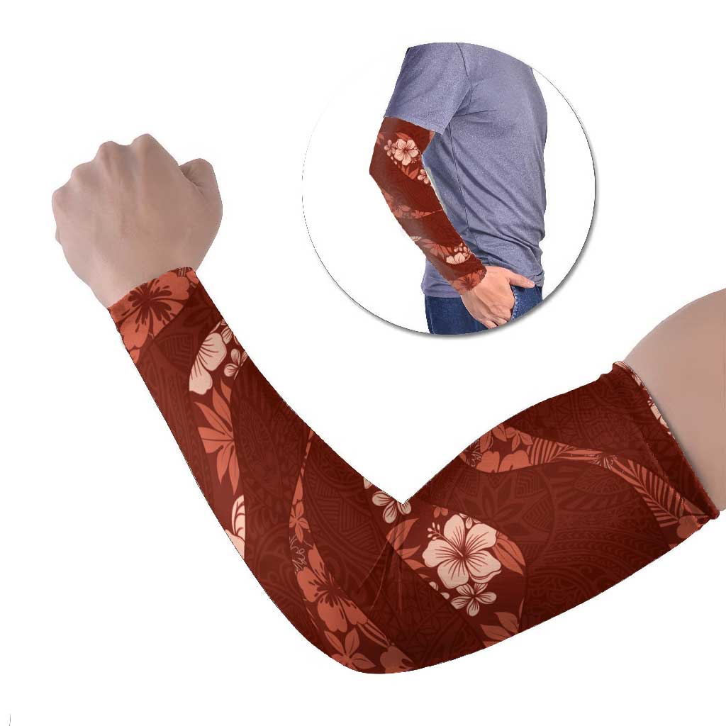 Aloha Hawaii Floral Tapa Arm Sleeves Patchwork Crimson - Polynesian Pride