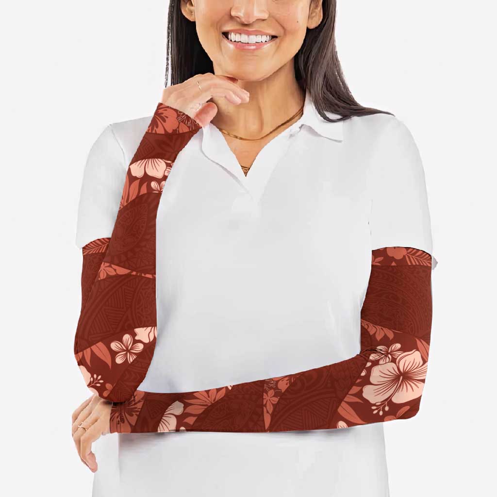 Aloha Hawaii Floral Tapa Arm Sleeves Patchwork Crimson - Polynesian Pride