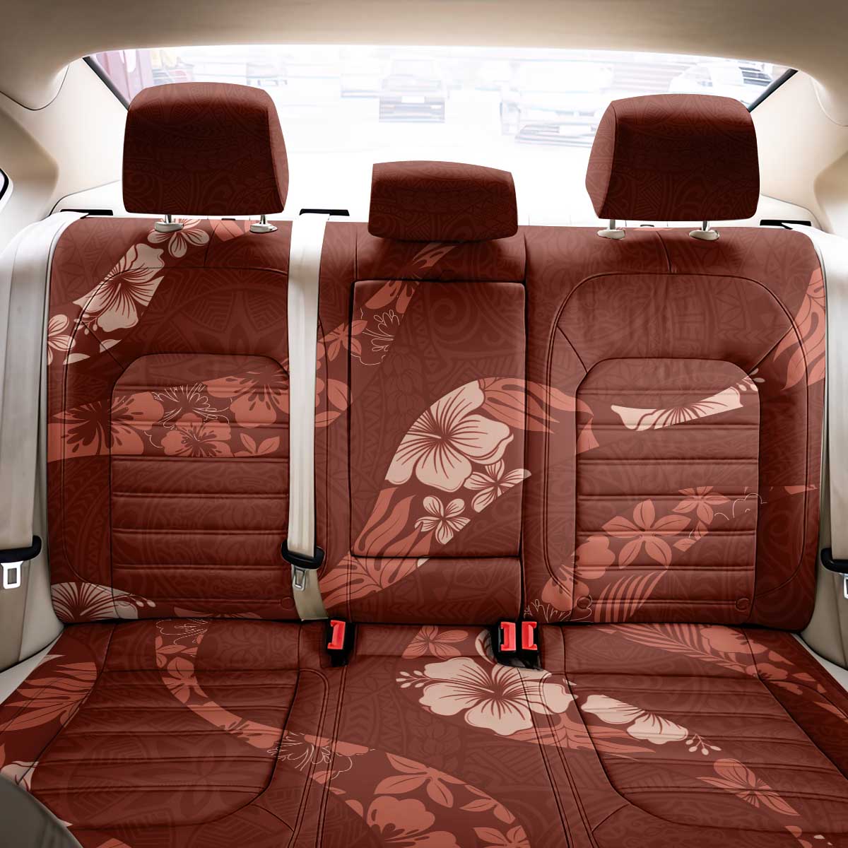 Aloha Hawaii Floral Tapa Back Car Seat Cover Patchwork Crimson - Polynesian Pride