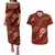 Aloha Hawaii Floral Tapa Couples Matching Puletasi and Hawaiian Shirt Patchwork Crimson - Polynesian Pride