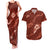 Aloha Hawaii Floral Tapa Couples Matching Tank Maxi Dress and Hawaiian Shirt Patchwork Crimson - Polynesian Pride