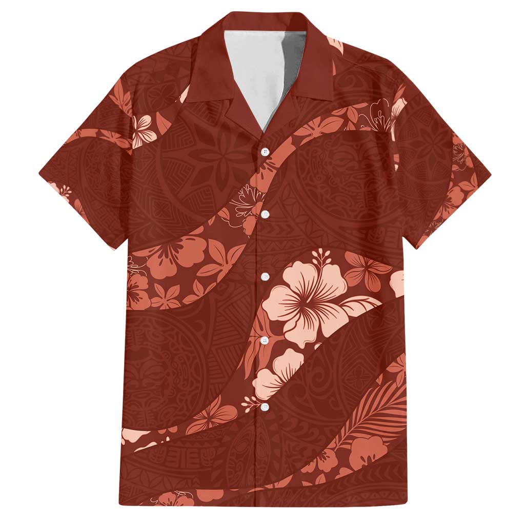 Aloha Hawaii Floral Tapa Family Matching Long Sleeve Bodycon Dress and Hawaiian Shirt Patchwork Crimson LT7 Dad's Shirt - Short Sleeve Crimson - Polynesian Pride
