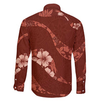 Aloha Hawaii Floral Tapa Family Matching Long Sleeve Bodycon Dress and Hawaiian Shirt Patchwork Crimson LT7 - Polynesian Pride