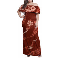 Aloha Hawaii Floral Tapa Family Matching Off Shoulder Maxi Dress and Hawaiian Shirt Patchwork Crimson - Polynesian Pride