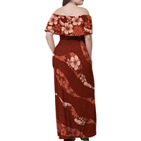 Aloha Hawaii Floral Tapa Family Matching Off Shoulder Maxi Dress and Hawaiian Shirt Patchwork Crimson - Polynesian Pride
