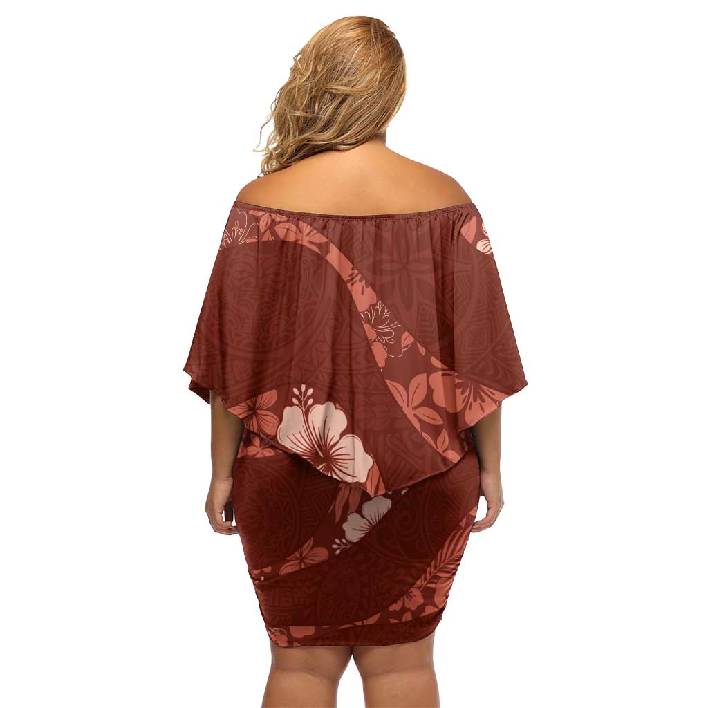 Aloha Hawaii Floral Tapa Family Matching Off Shoulder Short Dress and Hawaiian Shirt Patchwork Crimson - Polynesian Pride