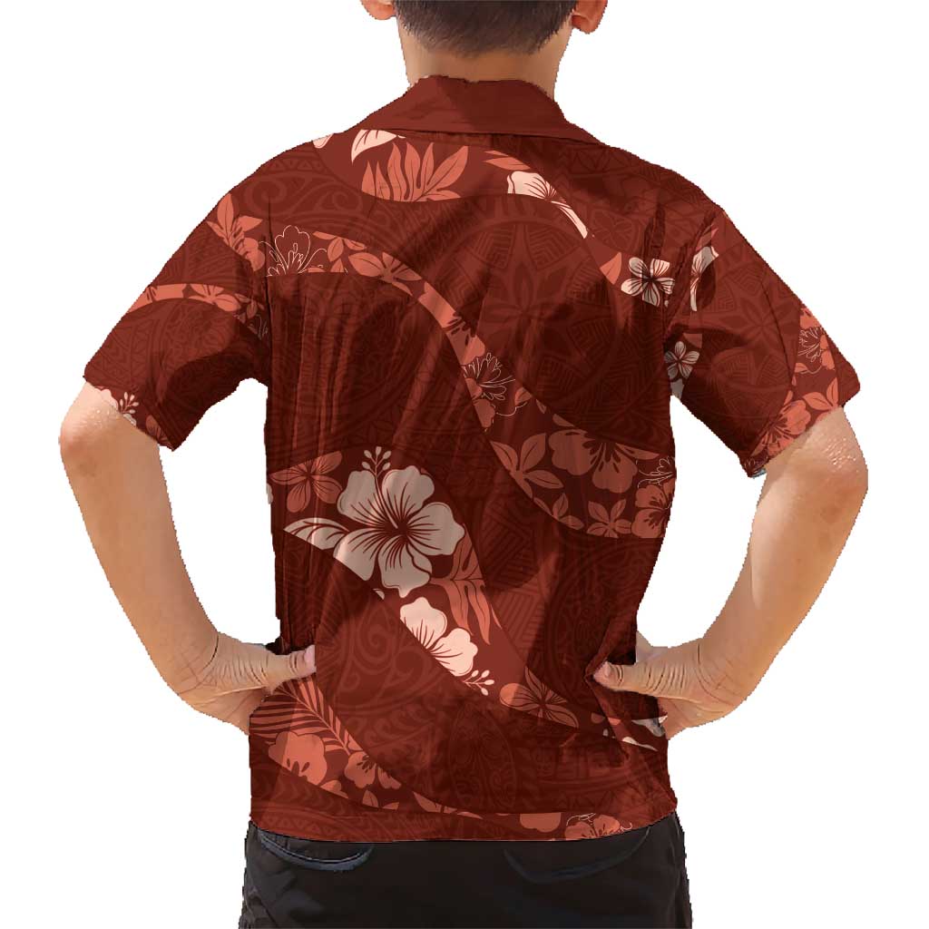 Aloha Hawaii Floral Tapa Family Matching Short Sleeve Bodycon Dress and Hawaiian Shirt Patchwork Crimson LT7 - Polynesian Pride