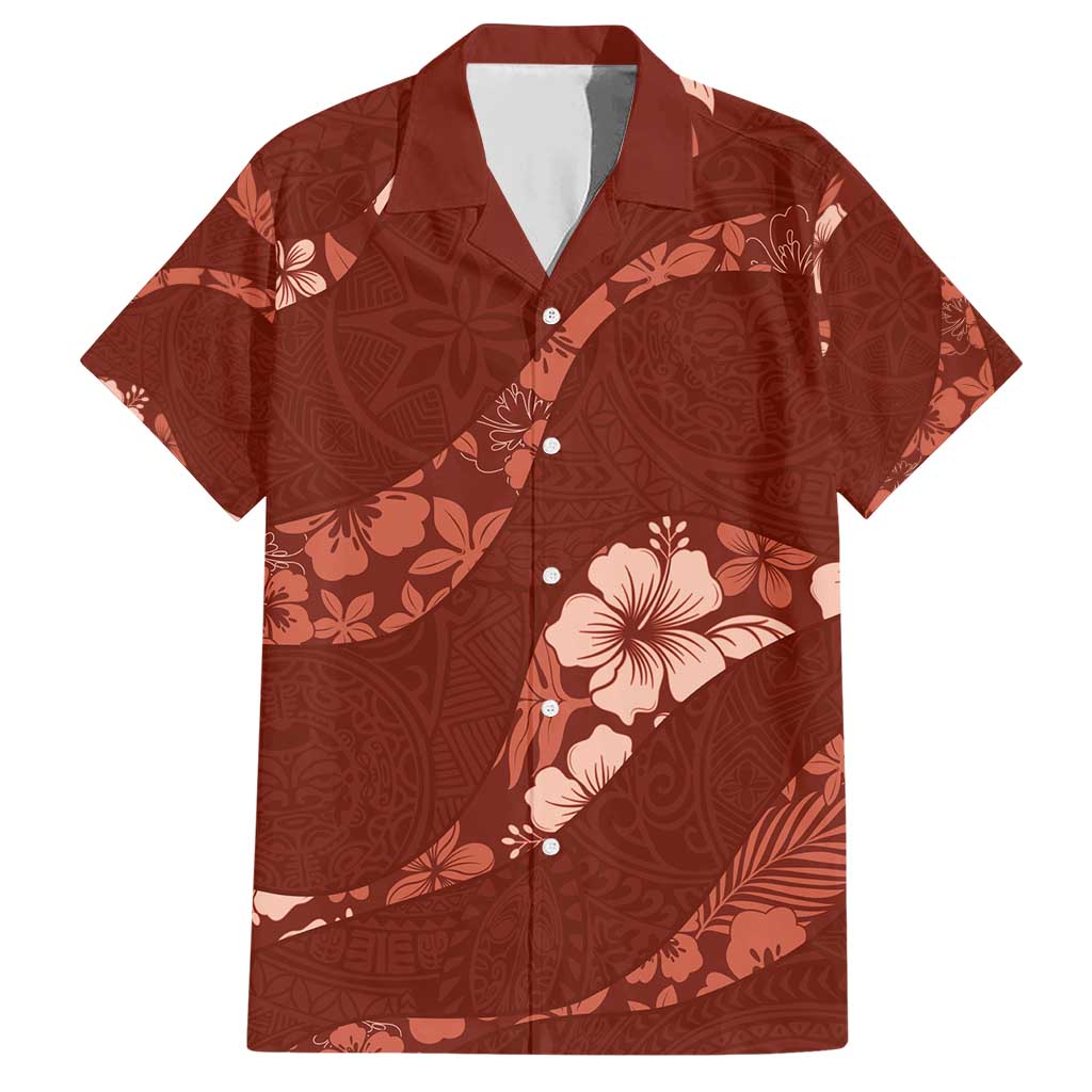 Aloha Hawaii Floral Tapa Family Matching Short Sleeve Bodycon Dress and Hawaiian Shirt Patchwork Crimson LT7 Dad's Shirt - Short Sleeve Crimson - Polynesian Pride
