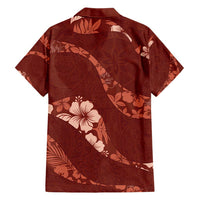 Aloha Hawaii Floral Tapa Family Matching Short Sleeve Bodycon Dress and Hawaiian Shirt Patchwork Crimson LT7 - Polynesian Pride