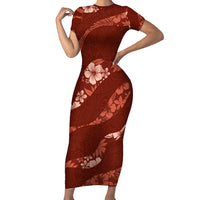 Aloha Hawaii Floral Tapa Family Matching Short Sleeve Bodycon Dress and Hawaiian Shirt Patchwork Crimson LT7 Mom's Dress Crimson - Polynesian Pride