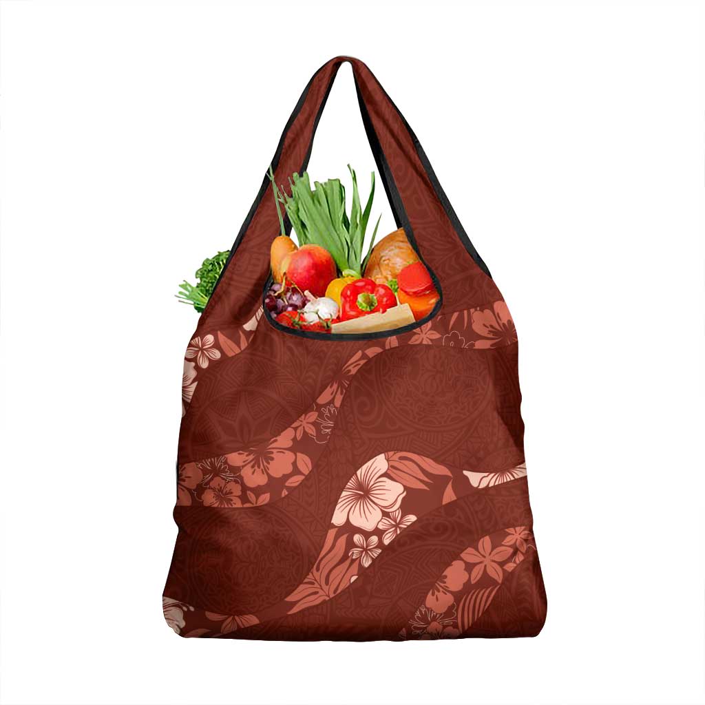 Aloha Hawaii Floral Tapa Grocery Bag Patchwork Crimson - Polynesian Pride