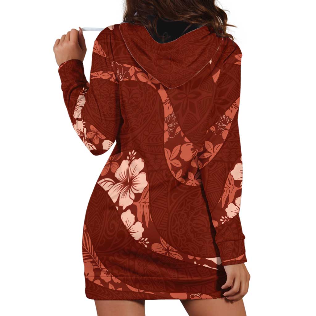 Aloha Hawaii Floral Tapa Hoodie Dress Patchwork Crimson - Polynesian Pride