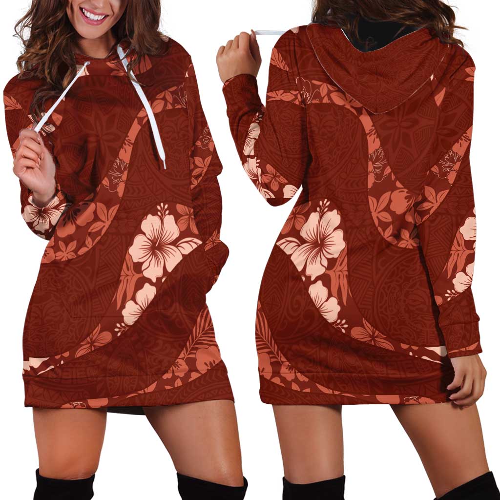 Aloha Hawaii Floral Tapa Hoodie Dress Patchwork Crimson - Polynesian Pride