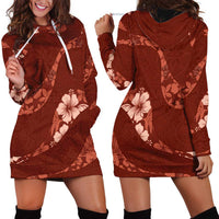 Aloha Hawaii Floral Tapa Hoodie Dress Patchwork Crimson - Polynesian Pride