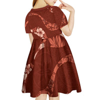 Aloha Hawaii Floral Tapa Kid Short Sleeve Dress Patchwork Crimson LT7 - Polynesian Pride