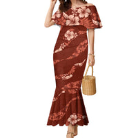 Aloha Hawaii Floral Tapa Mermaid Dress Patchwork Crimson LT7 Women Crimson - Polynesian Pride