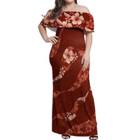 Aloha Hawaii Floral Tapa Off Shoulder Maxi Dress Patchwork Crimson LT7 Women Crimson - Polynesian Pride