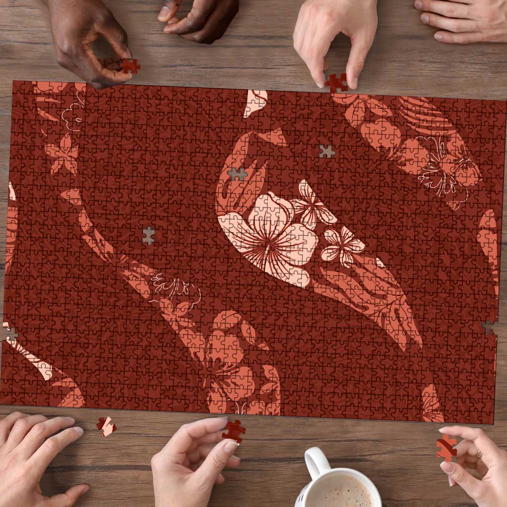 Aloha Hawaii Floral Tapa Puzzle Patchwork Crimson LT7 - Polynesian Pride
