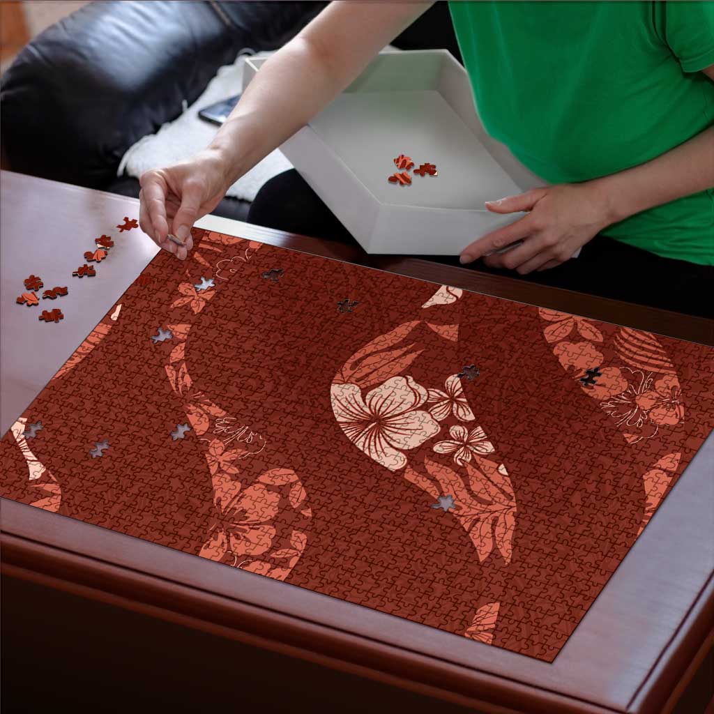 Aloha Hawaii Floral Tapa Puzzle Patchwork Crimson LT7 - Polynesian Pride