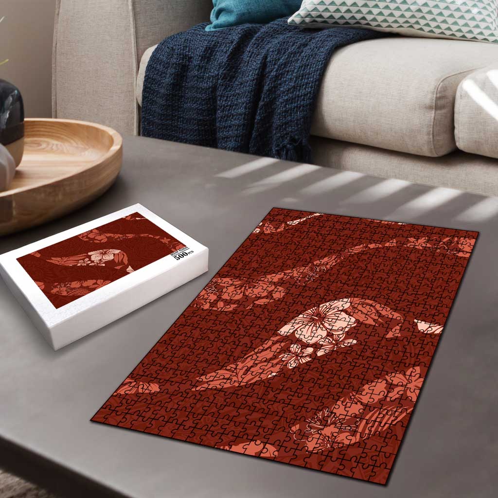 Aloha Hawaii Floral Tapa Puzzle Patchwork Crimson LT7 - Polynesian Pride