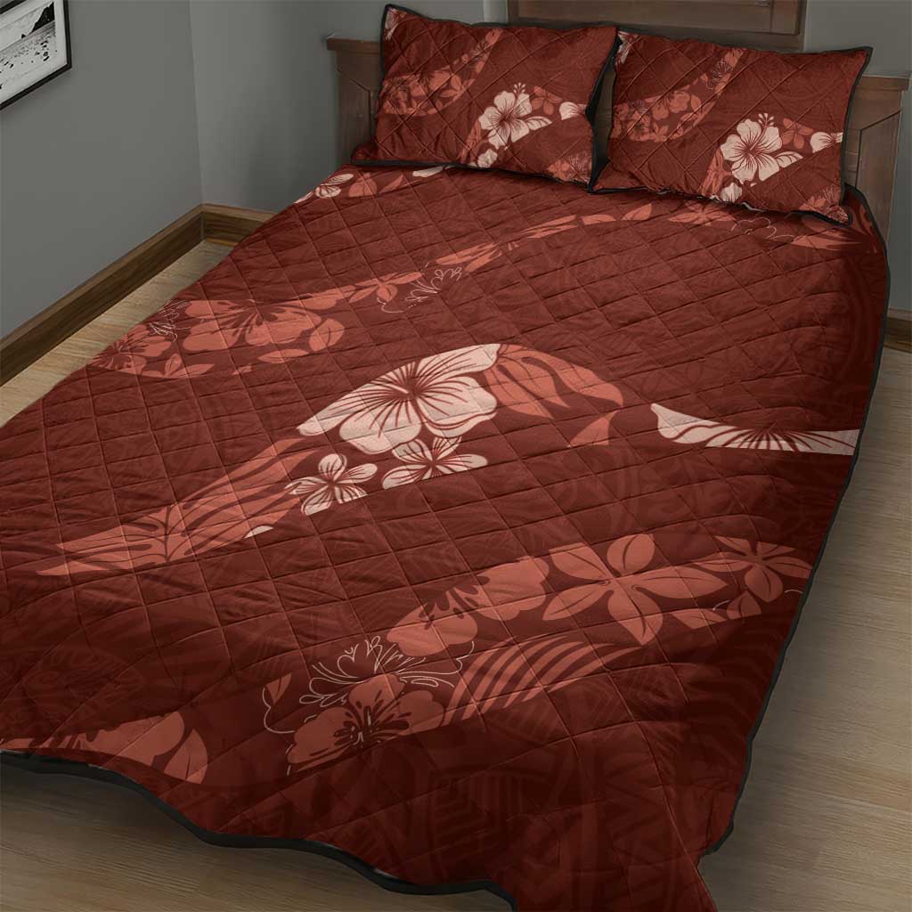 Aloha Hawaii Floral Tapa Quilt Bed Set Patchwork Crimson - Polynesian Pride