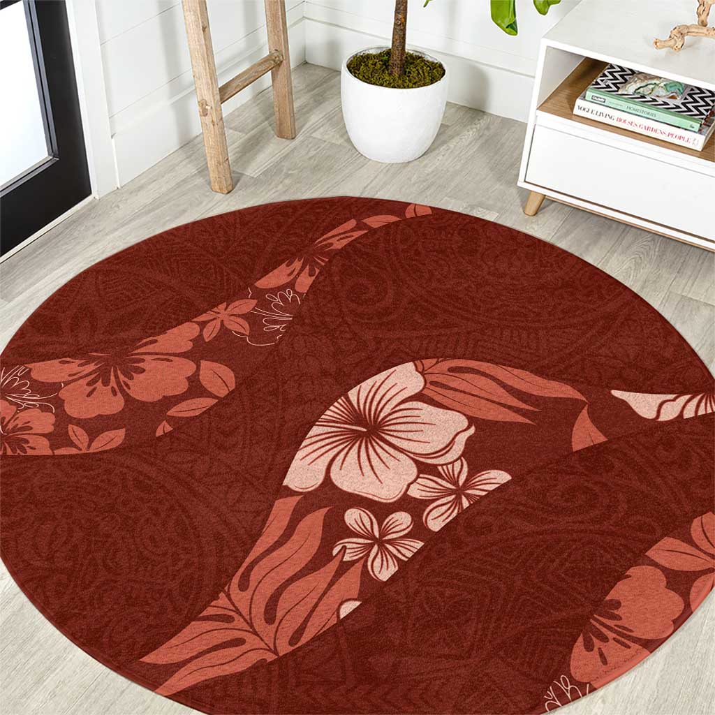 Aloha Hawaii Floral Tapa Round Carpet Patchwork Crimson LT7 Crimson - Polynesian Pride