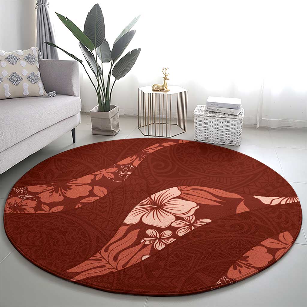 Aloha Hawaii Floral Tapa Round Carpet Patchwork Crimson LT7 - Polynesian Pride
