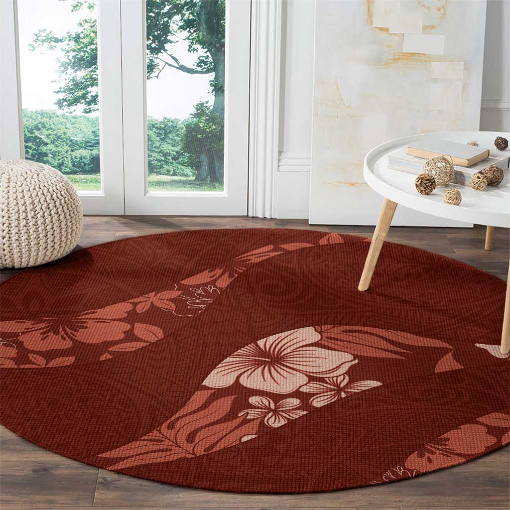Aloha Hawaii Floral Tapa Round Carpet Patchwork Crimson LT7 - Polynesian Pride
