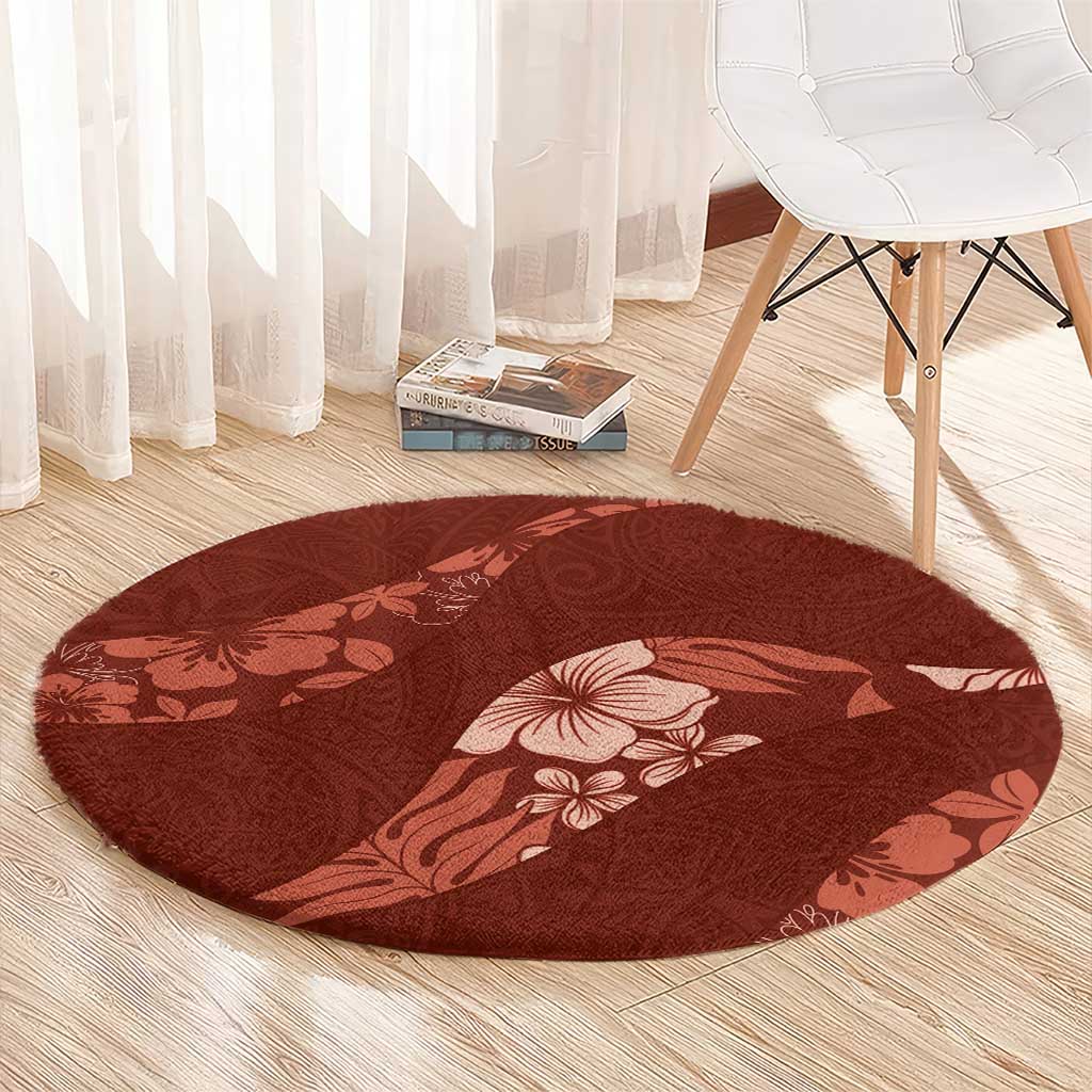 Aloha Hawaii Floral Tapa Round Carpet Patchwork Crimson LT7 - Polynesian Pride