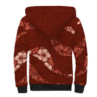 Aloha Hawaii Floral Tapa Sherpa Hoodie Patchwork Crimson - Polynesian Pride