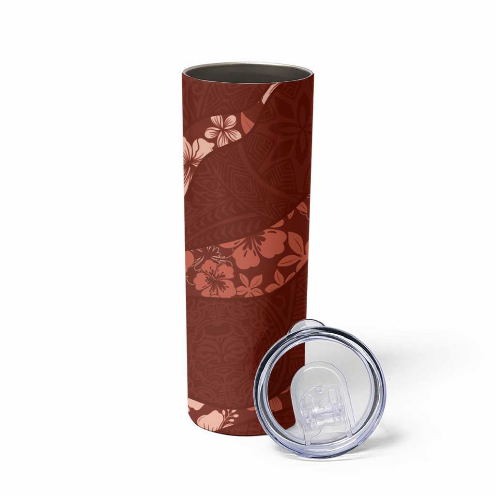 Aloha Hawaii Floral Tapa Skinny Tumbler Patchwork Crimson - Polynesian Pride