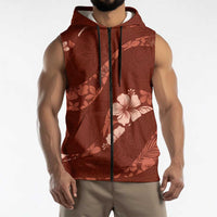 Aloha Hawaii Floral Tapa Sleeveless Zip Hoodie Patchwork Crimson LT7
