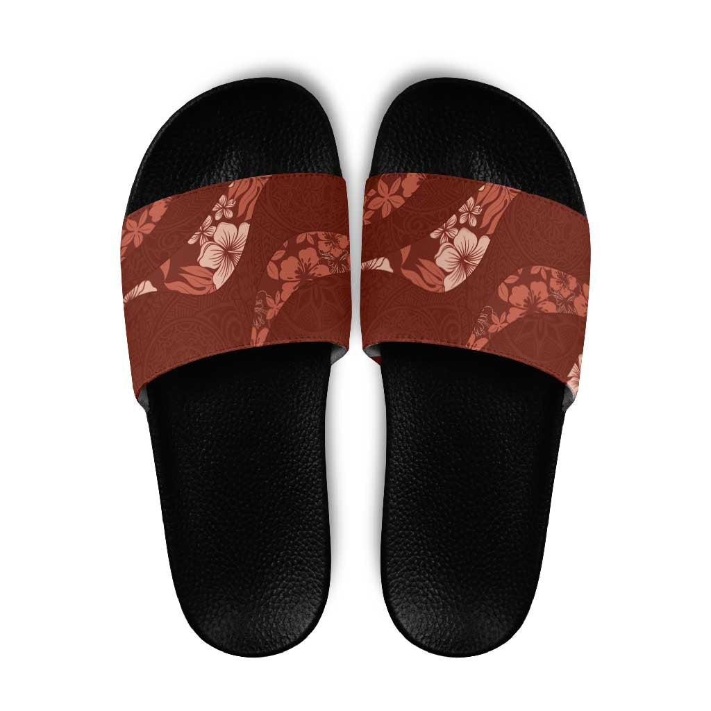 Aloha Hawaii Floral Tapa Slide Sandals Patchwork Crimson - Polynesian Pride