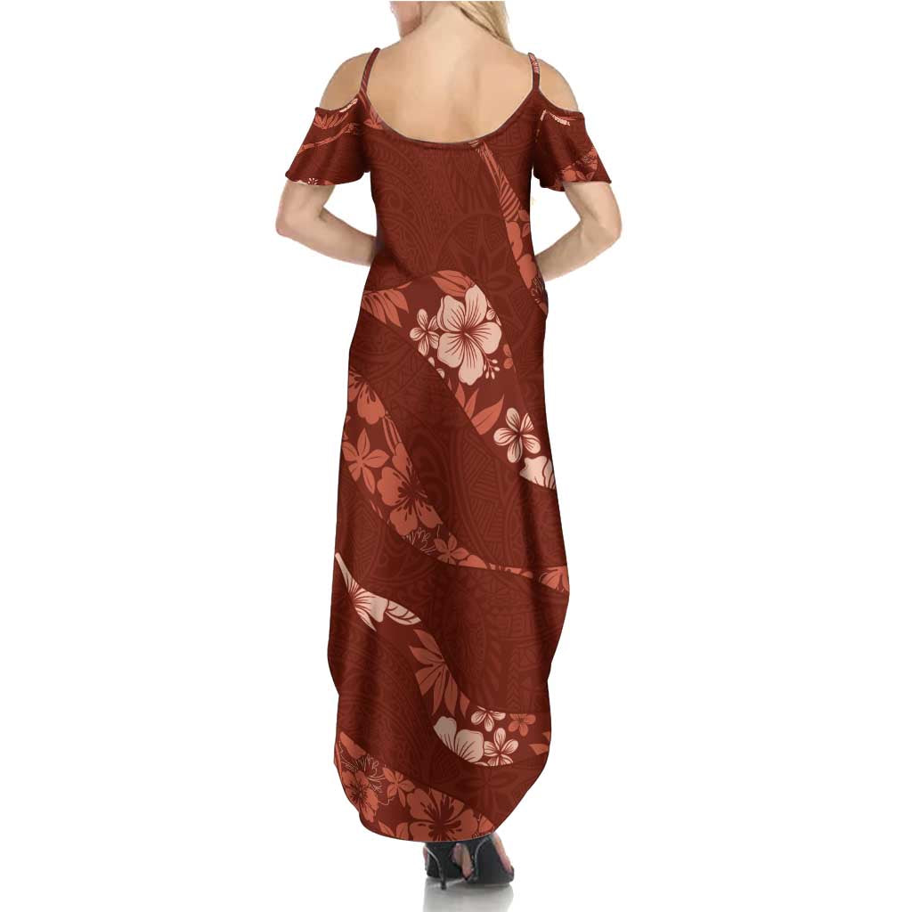 Aloha Hawaii Floral Tapa Summer Maxi Dress Patchwork Crimson - Polynesian Pride
