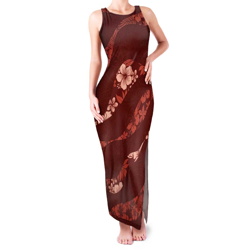 Aloha Hawaii Floral Tapa Tank Maxi Dress Patchwork Crimson LT7 Women Crimson - Polynesian Pride