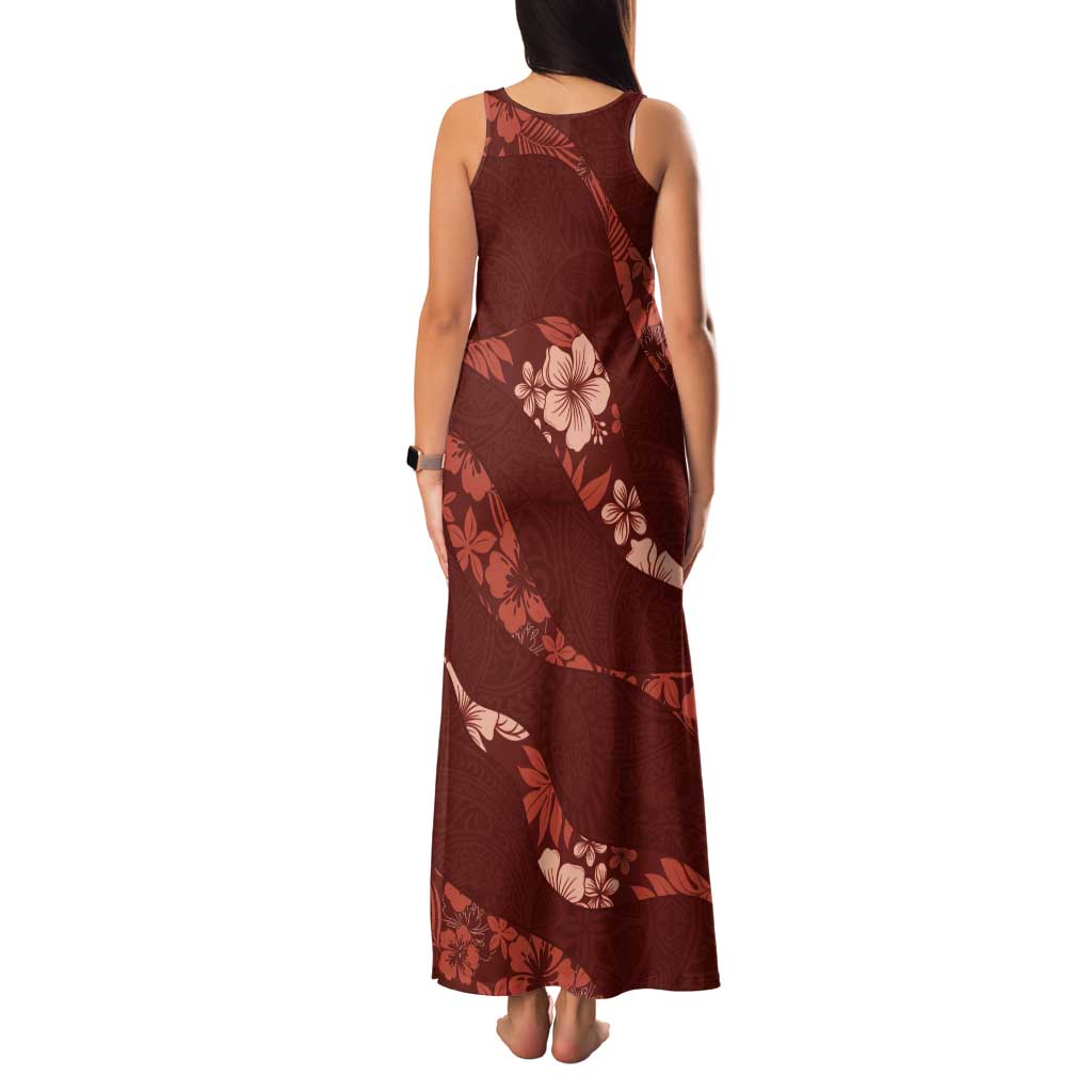 Aloha Hawaii Floral Tapa Tank Maxi Dress Patchwork Crimson LT7 - Polynesian Pride