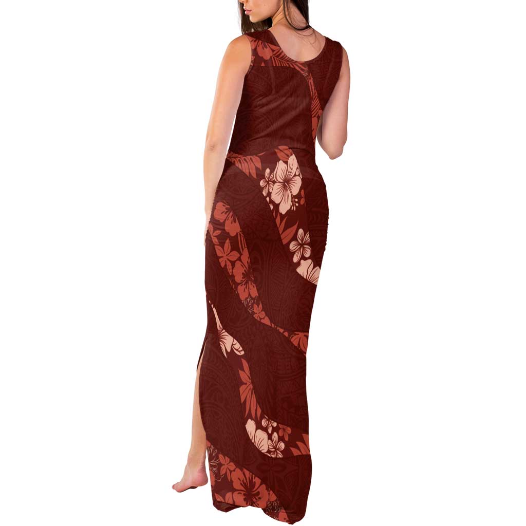 Aloha Hawaii Floral Tapa Tank Maxi Dress Patchwork Crimson LT7 - Polynesian Pride