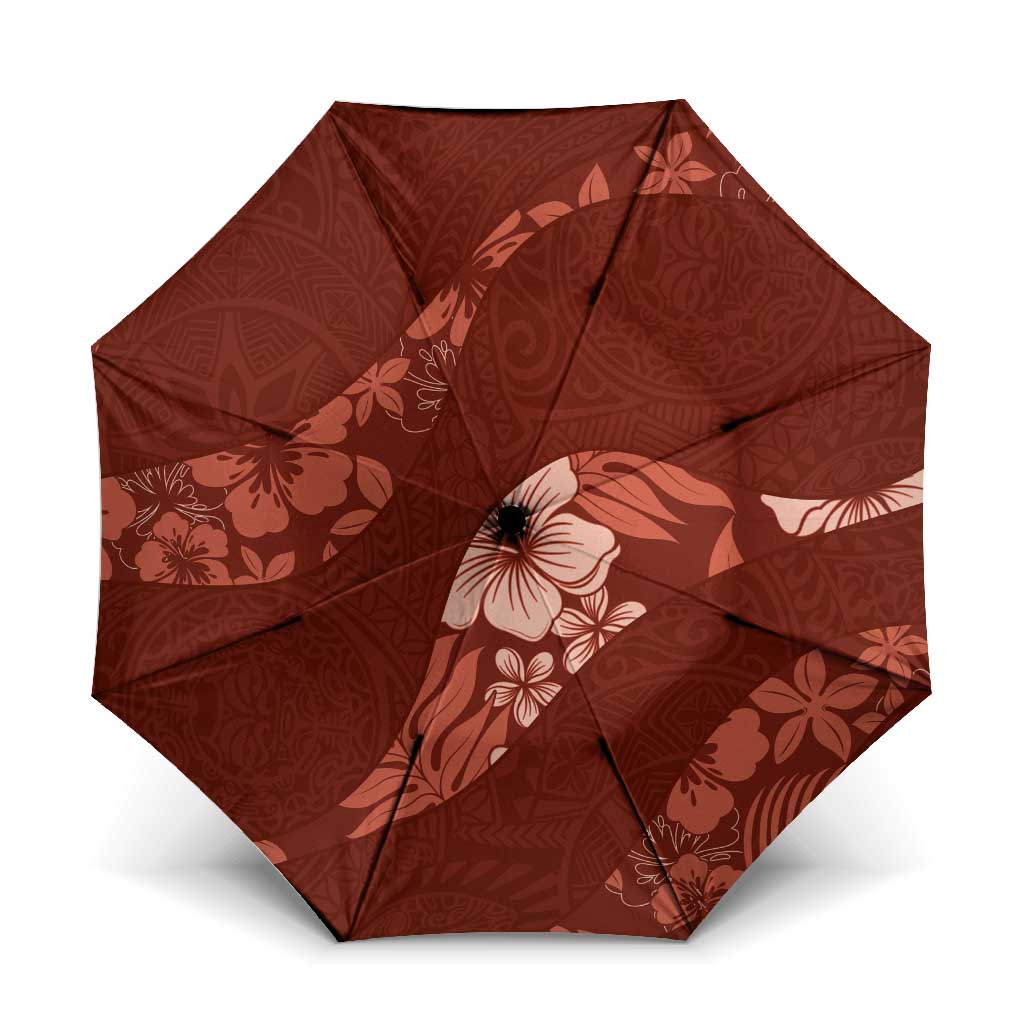 Aloha Hawaii Floral Tapa Umbrella Patchwork Crimson - Polynesian Pride