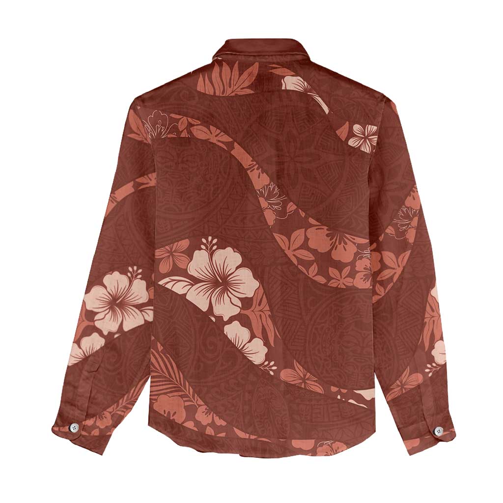 Aloha Hawaii Floral Tapa Women Casual Shirt Patchwork Crimson - Polynesian Pride