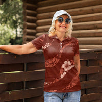 Aloha Hawaii Floral Tapa Women Polo Shirt Patchwork Crimson - Polynesian Pride