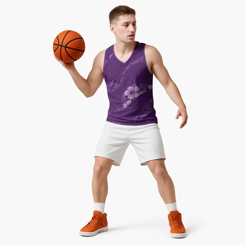 Aloha Hawaii Floral Tapa Basketball Jersey Patchwork Violet LT7 - Polynesian Pride