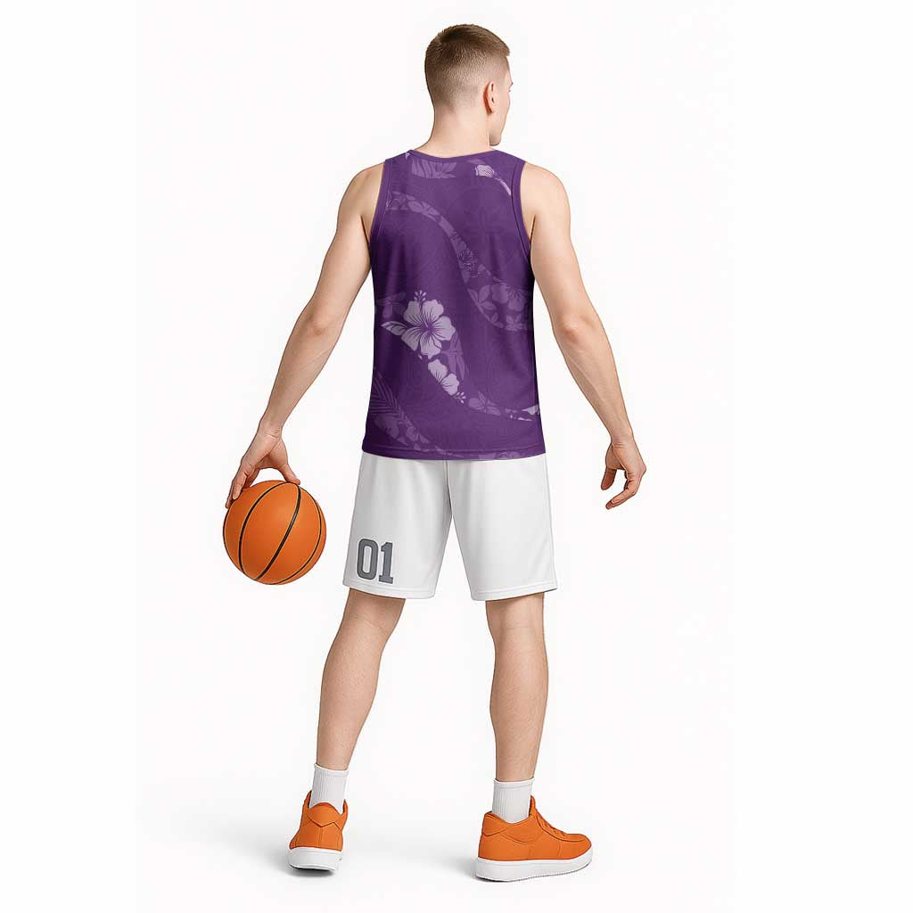 Aloha Hawaii Floral Tapa Basketball Jersey Patchwork Violet LT7 - Polynesian Pride