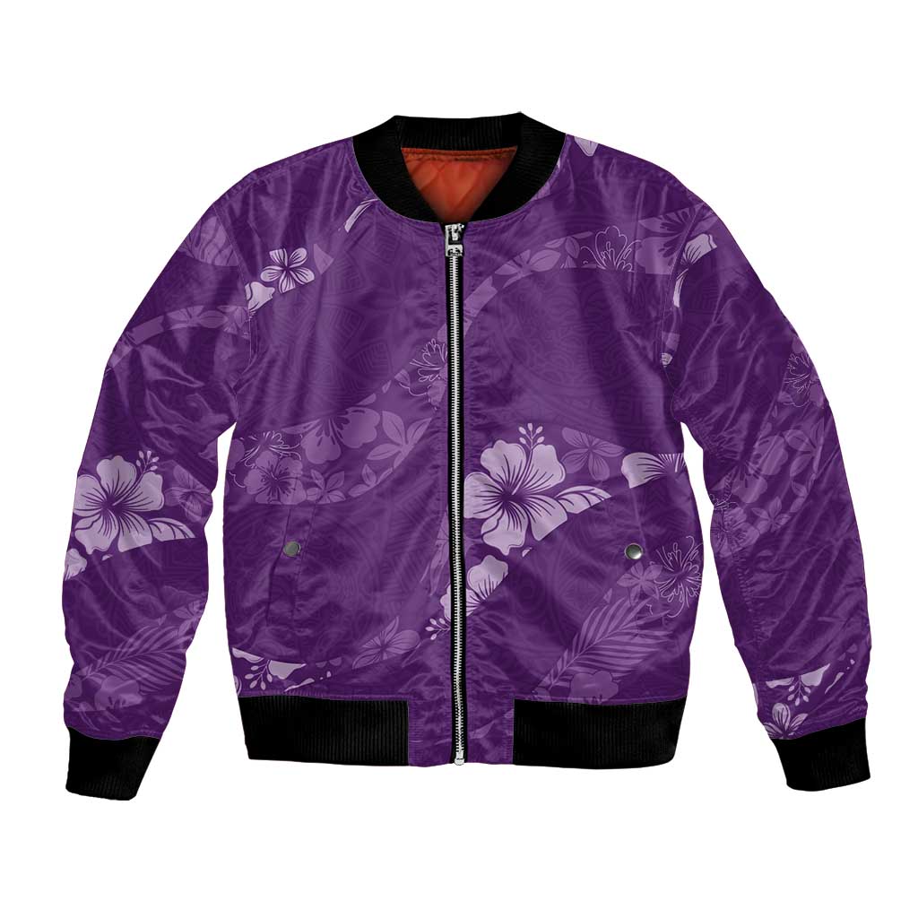 Aloha Hawaii Floral Tapa Bomber Jacket Patchwork Violet - Polynesian Pride